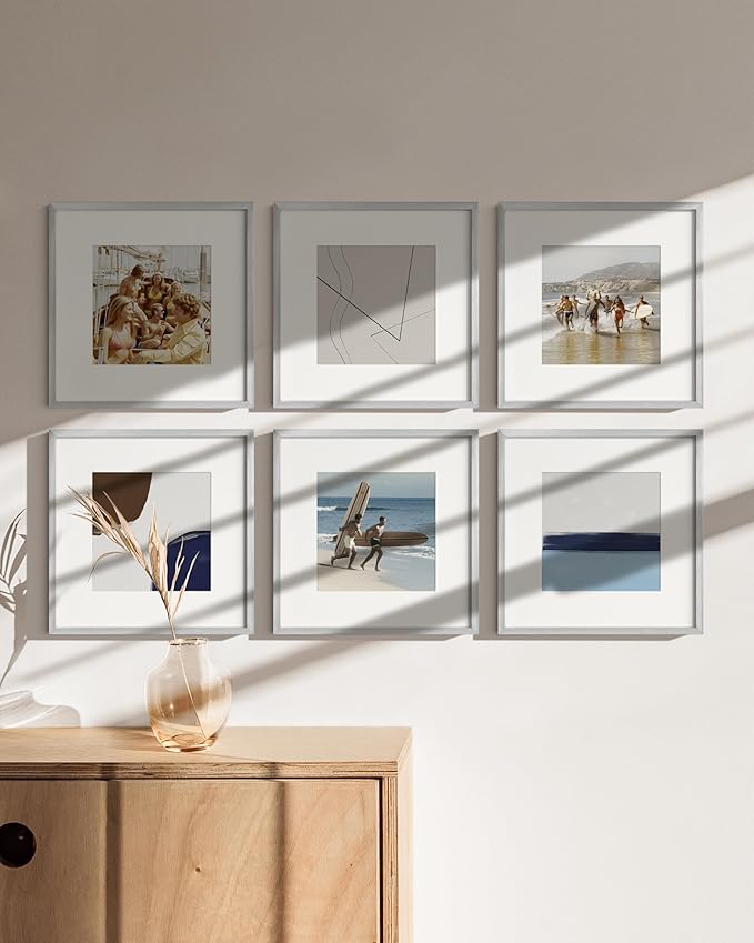 HAUS AND HUES 12x12 Silver Metal Picture Frames Matted to 8x8 - Features Premium Aluminum & Hanging Hardware, Shatterproof Plexiglass - Ideal for Home, Room, Office (12x12 in, Silver, Set of 15)