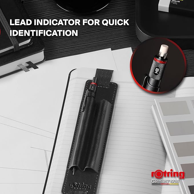 rOtring 600 BLK MP 0.5 Gift Set with PU Pen Pouch and Notebook | All-Metal Body Propelling Mechanical Pencil | Black | Non-Slip Knurled Grip & Hexagonal Barrel