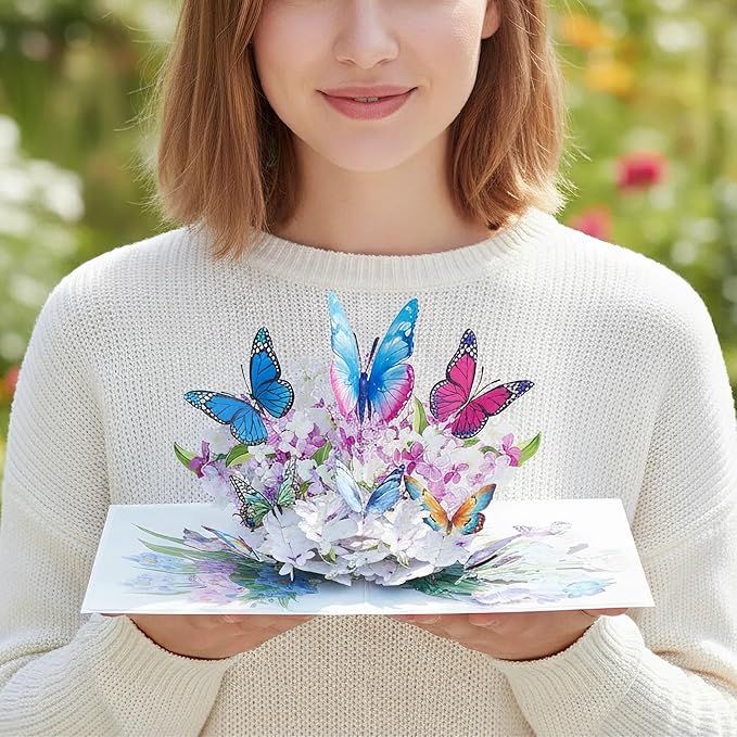 Butterflies with Flowers 3D Pop-Up Greeting Card Handmade Paper Floral Notecard, Pop Up Cards for Birthday, Thank You, Get Well, Anniversary, Valentine, Christmas, Gifts for Women, Mom, Wife