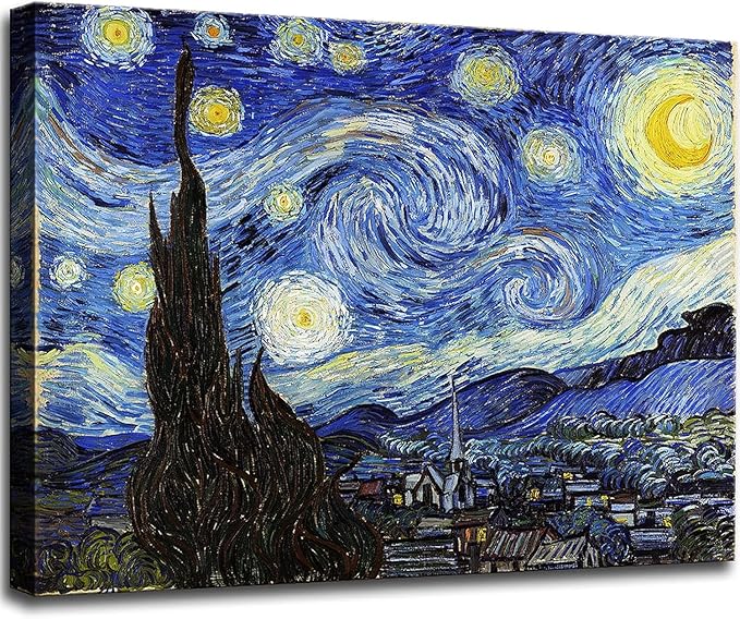 Starry Night, Vincent Van Gogh Canvas Wall art, Classic Paintings Framed Pictures Poster, Abstract Artwork Prints for Home Decor 32"x48"