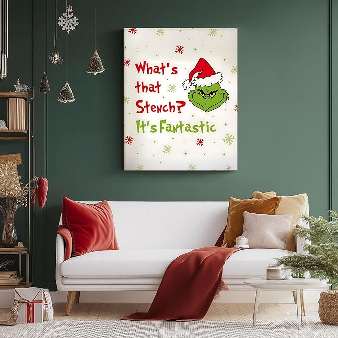 Funny Christmas Canvas Wall Art Decor - “What's That Stench? It's Fantastic” Holiday Decor - 24x30 inch Humorous Christmas Decoration for Living Room or Office - Premium Quality Canvas Print