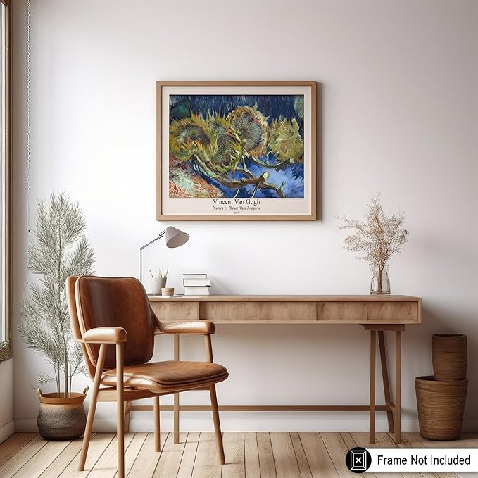 Monem Art Vintage Van Gogh Poster - Retro Blumen in Blauer Vase Anagoria Print - Sunflower Art - Impressionism Art - Fine Art - Classic Painting Art - Bedroom Wall Decor - 24x32 UNFRAMED Wall Art
