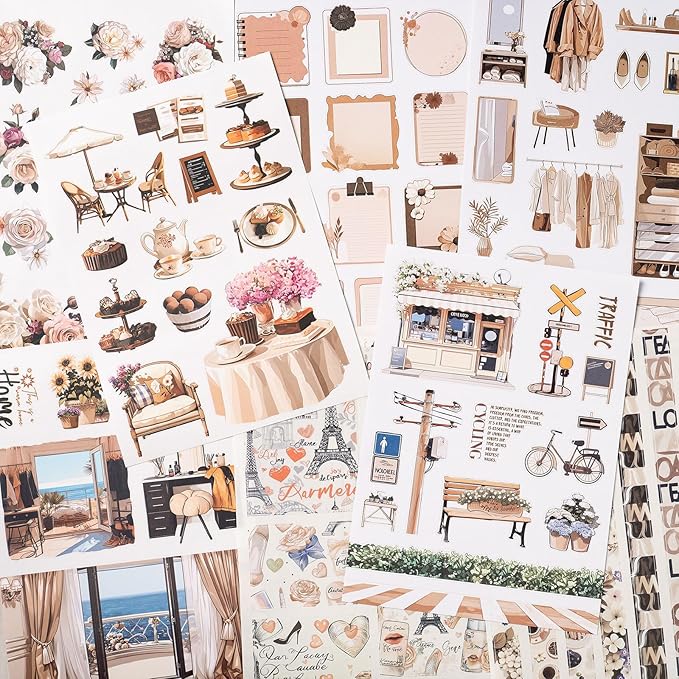 YagCu Scrapbooking Sticker Book, Scrapbook Stickers, Junk Journal Supplies, Pre-Cut Aesthetic Journaling for Women, Adults People Decorative Ephemera Bullet Planner DIY Arts