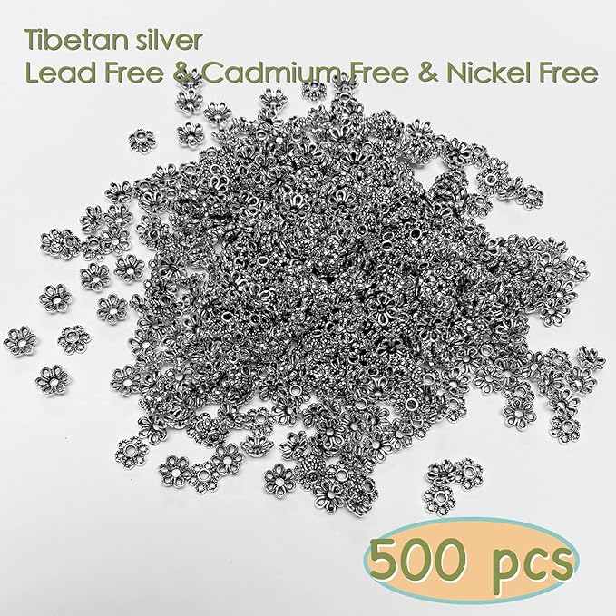 Heather's cf 500 Pieces Silver Tone Tiny Bead Caps Findings (Fit 8mm 10mm Round Beads) for Jewelry Making