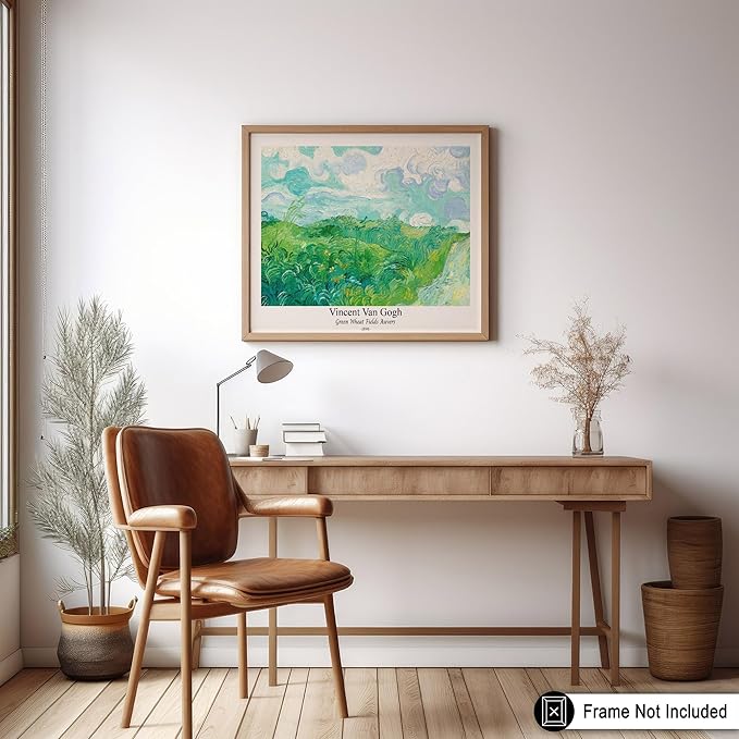 Monem Art Vintage Van Gogh Poster - Retro Green Wheat Fields Auvers Print - Impressionism Art - Fine Art - Landscape Art - Classic Painting Art - Great Living Room Decor - 18x24 UNFRAMED Wall Art