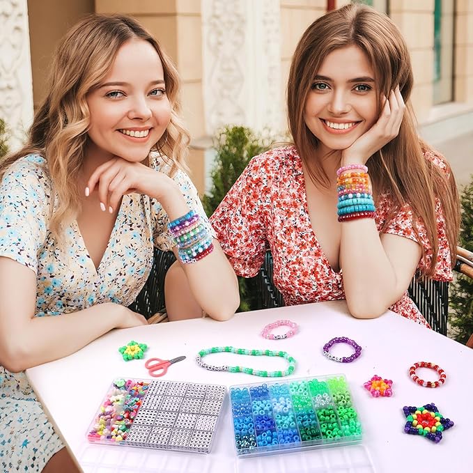 Pubiseed 3000pcs 72 Colors Pony Beads for Bracelet Making Kit, 2000pcs Kandi Bead and 700pcs A-Z Square Letter for Friendship Bracelet Kit, 200 pcs Plastic Bead for Adults Jewelry Making Crafts