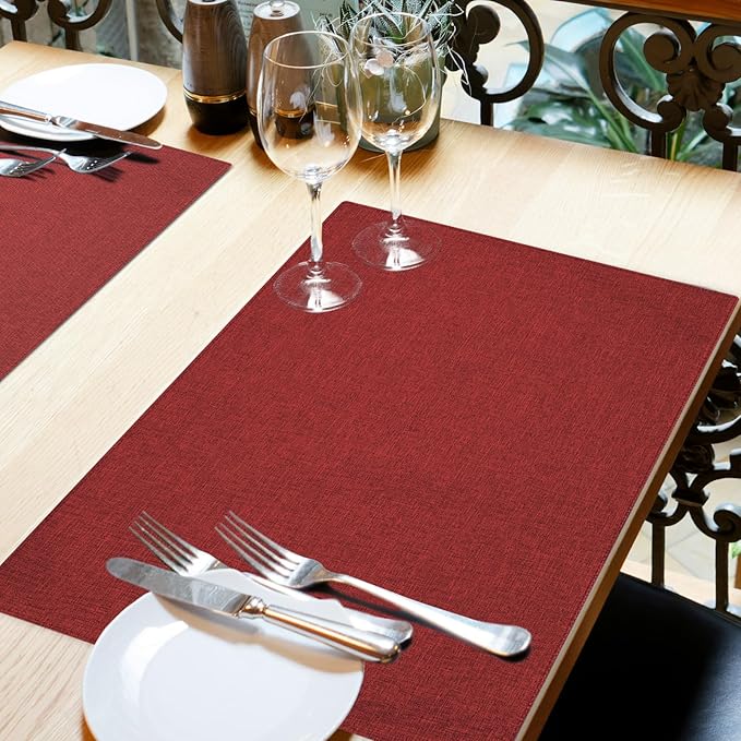 Red Cloth Placemats Set of 6, Cotton Linen Blend Machine Washable Double Layered Durable Place Mats Heat Resistant Placemats Wrinkle Free Thick Fabric Dining Table Mats (Red, 6)
