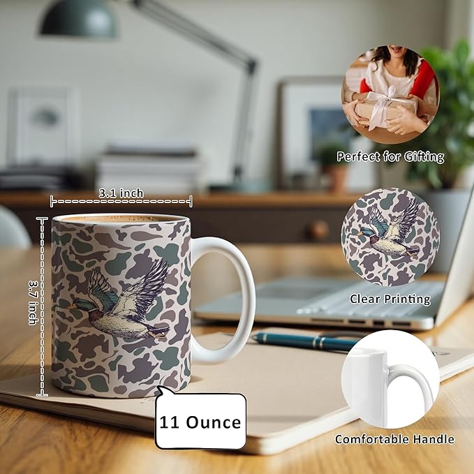 Retro Mallard Duck Mug 11 oz, Mallard Duck Hunting Gifts Coffee Cups Ceramic, Ducks Animal Lover Gifts Ceramic Mug for Coffee Tea Hot Cocoa Home Office Work