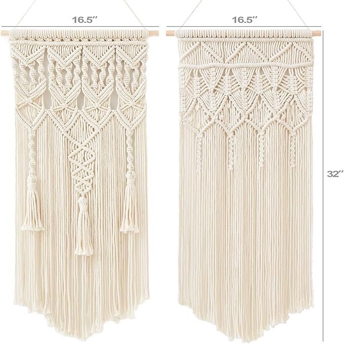 Mkono 2 Pcs Macrame Woven Wall Hanging Boho Chic Geometric Art Decor - Beautiful Bedroom Nursery Apartment Home Decoration, Gift for Girls Adults Birthday Christmas, 32" L x 16.5" W
