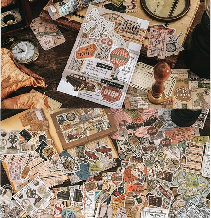 200 Pieces Vintage Ephemera Scrapbooking Supplies Pack for Journaling, Decoupage Paper Scrapbook Stickers Kit for Bullet Junk Journal Planners Collage Craft Notebooks Album (Word Memory)
