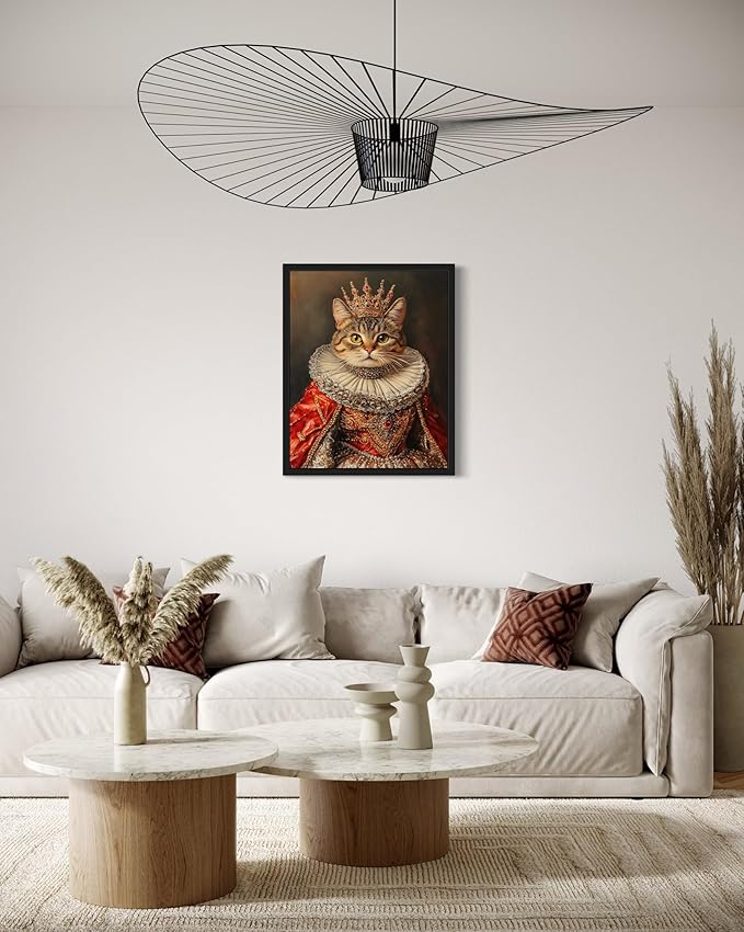 Queen Cat Portrait Art Poster Print, Cat Kitten Painting Humor Portrait Pet Artwork Decor Gallery A8 (Queen Cat, 8 x 10 inches, Unframed)