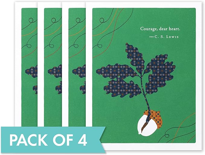 Compendium Positively Green 4-Pack of Encouragement Cards – Courage dear, heart (Four Cards Total, One Design, with Envelopes)