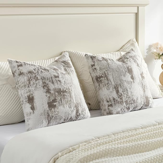 FUTEI Coffee White Decorative Throw Pillow Covers 12x20 Inch Set of 2,Jacquard Weave Pillow Case in Soft Faux Cashmere,Modern Home Decor for Couch Living Room