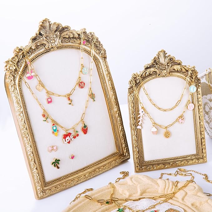 10PCS 18inch Gold Paperclip Charm Necklace for Women with 37PCS Charm 45PCS O-Rings for Jewelry Making Stainless Steel Filled 18K Gold Plated Adjustable Link Chain Necklaces