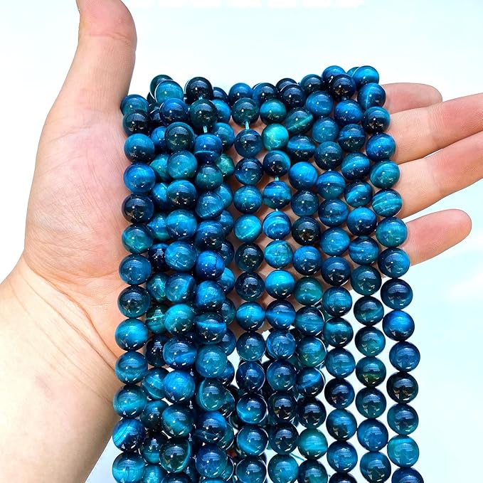 12mm 32PCS Blue Tiger Eye Beads Natural Stone Gemstone Spacer Loose Beads for Jewelry Making DIY Bracelet Semi Precious Beads Strand 15 inches