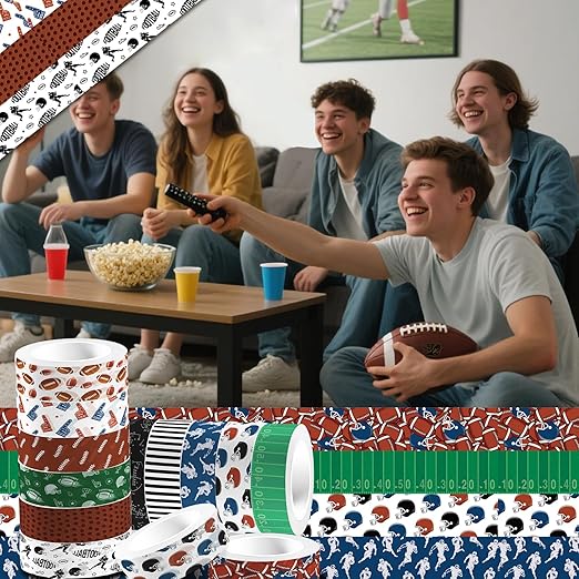 12 Rolls Football Washi Tape Sports Rugby Masking Tape Sport Decorative Tape for Scrapbook Journaling DIY Art Craft Party Decor Gifts Wrapping 16.4FT