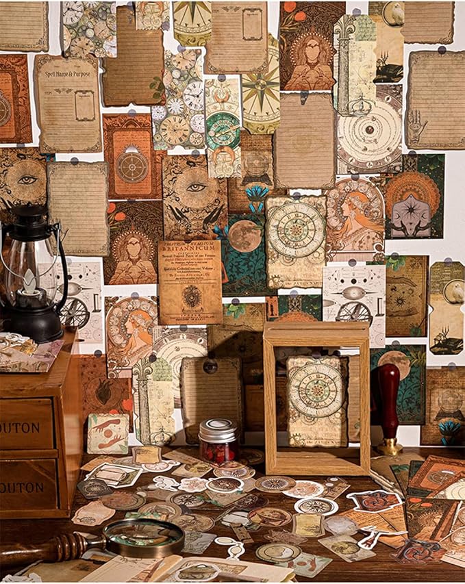 Alideco 100pcs Vintage Scrapbook Time Museum for for Art Journaling Bullet Junk Journal Planners DIY Paper Stickers Craft Kits Notebook Collage Album Aesthetic Cottagecore Picture Frames (zhexuebiji)