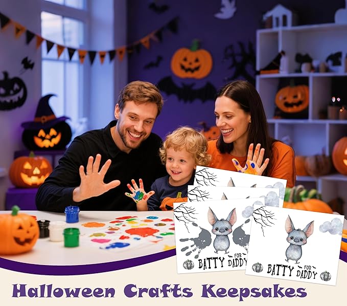 NZSXU Halloween Baby Handprint Craft Kit - Batty for Daddy, Baby First Halloween, DIY Newborn Hand and Foot Arts and Crafts for Nursery Decor, 10 Pack Bat Handprint Keepsake Gifts