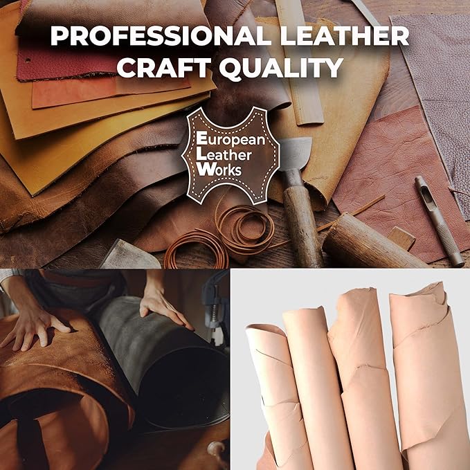 ELW 4-10 oz (1.8-4mm) Thickness, 2 LB Vegetable Tanned Leather Scraps, Black, Cowhide Remnants Full Grain Leather for Tooling, Holsters, Knife Sheath, Carving, Embossing, Stamping