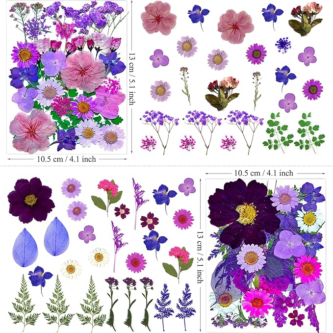 54Pcs Purple Pressed Dried Flowers for Resin, Real Natural Bulk Assorted Dry Floral Leaves for DIY Art Crafts, Epoxy Molds, Jewelry, Soap, Candle Making, Nails Decors