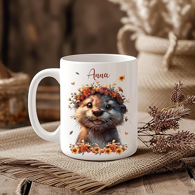 Hyturtle Personalized Cute Otter Coffee Mug - Gift For Otter Lover - Just A Girl Who Loves Otters - Otter Gift For Women - Animal Lover Gift - Birthday - Custom Coffee Cup Ceramic Mug 11oz - 15oz