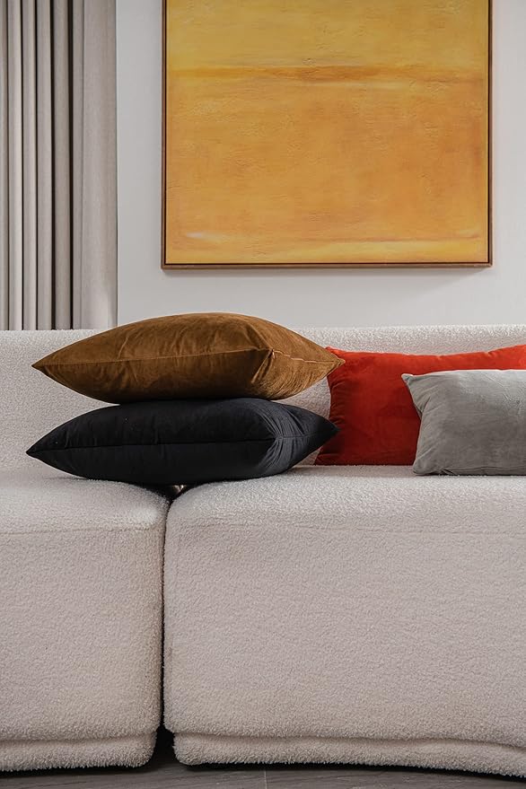 26x26 Euro Pillow Covers : 2 Pack Cozy Soft Velvet Oversized Couch Pillow Shams, Square Throw Pillow Cases for Living Room Sofa, Golden Brown