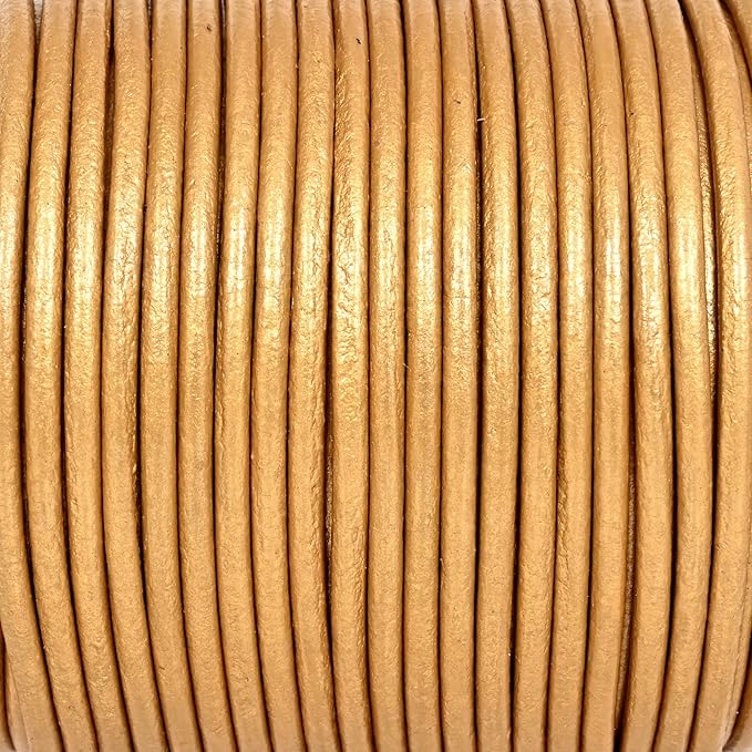 GENIQUE Real/Genuine Round Leather String Cord for Necklace, Bracelets, Jewelry, Kumihimo Braiding, DIY Projects (20 Metres) (2mm, Gold Metallic)