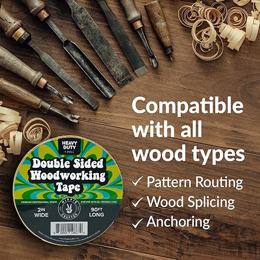 HIPPIE CRAFTER Wide Double Sided Tape for Woodworking, 2 Inch Heavy-Duty Sticky Tape for CNC Machines and Routing Templates, 90 Feet Long
