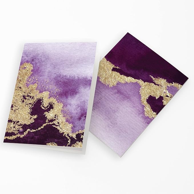 Abstract Greeting Cards Boxed Set - 24 All Occasion Blank Just Because or Thank You Cards w/White Envelopes - High-Quality Card Stock by RitzyRose (Purple & Gold)