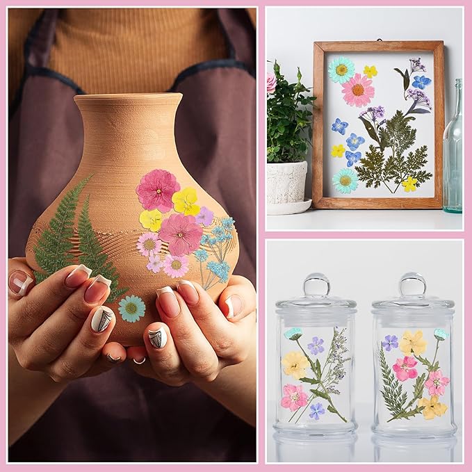 Nuanchu Pastel Dried Flower for Crafts Resin Pressed Flowers Bulk Real Dried Wildflowers Leave Natural with Tweezer for Scrapbooking Nail Soap Candle Cake Card Making DIY Christmas Craft Supplies