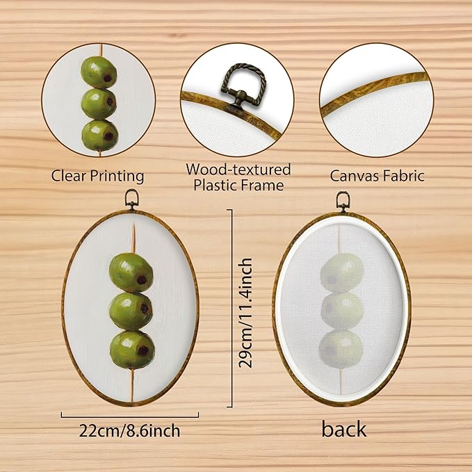 Hiuwevt Vintage Farmhouse Olive Kitchen Oval Wall Art Decor, Farmhouse Framed Canvas Prints, Rustic French Olives Oval Wall Hanging Decor for Kitchen Dining Room Home Decorations, 8.6x11.4 Inches