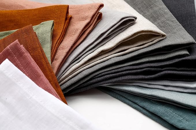 100% Pure Linen Dinner Cloth Napkins 15 x 15 Inch Green - Set of 6 Pack European Flax Natural Fabric Washable for Home and Kitchen