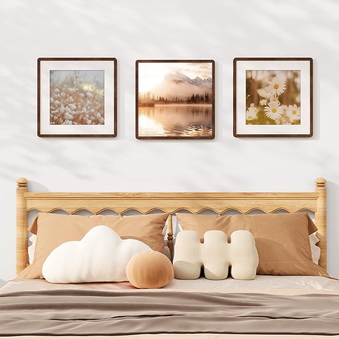16x16 Picture Frame, Square 16 by 16 Frames for Wall - Solid Oak Wood & Tempered Glass, 16 x 16 Wood Frame Matted to 12 x 12, Square Picture Frame 16"x16" for Home Decor, Walnut Color, 1 Pack