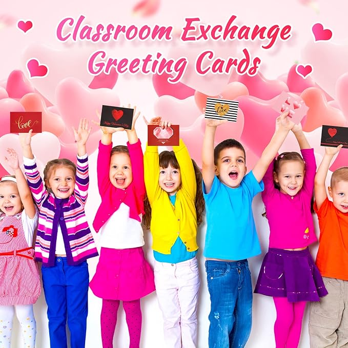 Yexiya 240 Sets Mini Valentine's Day Cards Assortment Bulk Love Heart Classroom Kids Greeting Foldable Wedding Flower Card with Envelopes and Stickers for Valentines Day
