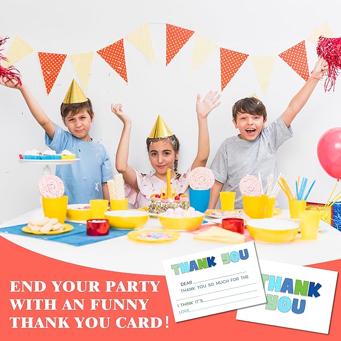 Blue Kids Thank You Cards, Minimalist Thank You Card For Baby Shower Birthday Party, Kids Birthday Cards Fill In The Blank, 20 Pack Cute Greeting Cards With Envelopes For Boys And Girls, 009