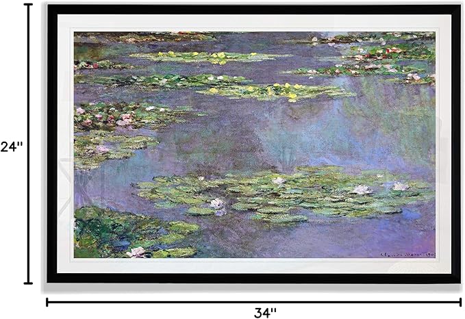 Water Lilies, 1905 01 by Claude Monet Fine Giclee Prints Wall Art in Premium Quality Ready to Hang, 24X34 Framed, Black Frame