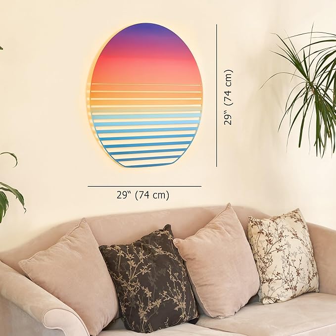 NEODECO Sunset on Sea Metal Wall Art for home decor, Minimalist art deco for living room, colorful wall sculpture (Large)