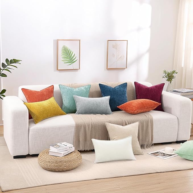 decorUhome Spring Couch Euro Sham Throw Pillow Covers 22x22 Set of 2, Decorative Soft Velvet Neutral Chenille Pillow Covers with Elegant Design for Sofa Bed Living Room Home Decor, Rust