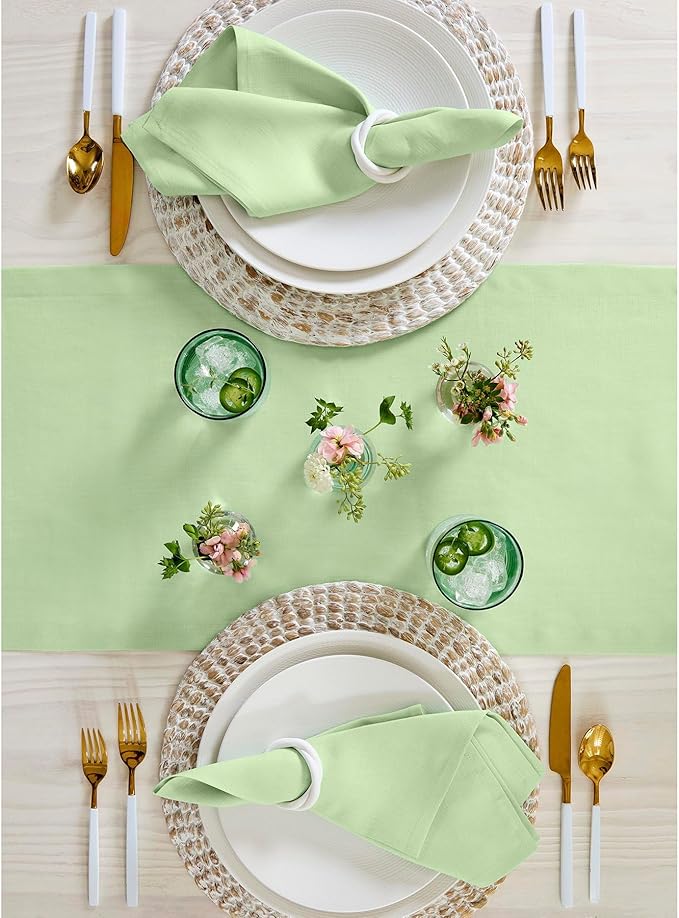 Solino Home Linen Table Runner 108 Inches Long - 100% Pure Linen Pastel Green Table Runner 14 x 108 Inch for Spring, St Patricks Day, Easter - Fete