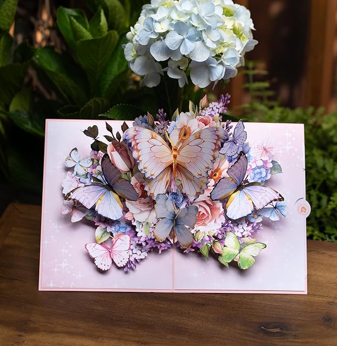 Butterfly Garden 3D Pop-Up Greeting Card – Elegant Floral Pop-Up Card for Birthday, Mother’s Day, Wedding, Anniversary