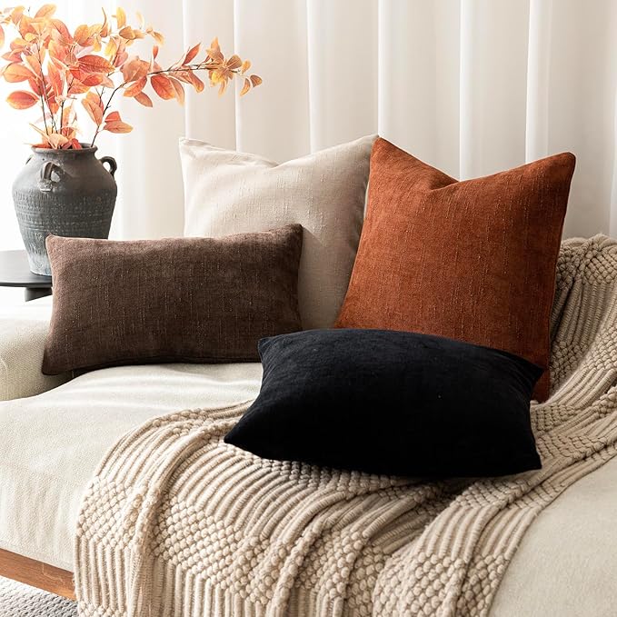Foindtower Pack of 2 Soft Textured Throw Decorative Pillow Covers Square Accent Solid Cushion Cover Cozy Farmhouse Pillow Case with Zippe for Couch Sofa Bed Living Room 20x20 Inch, Burnt Orange