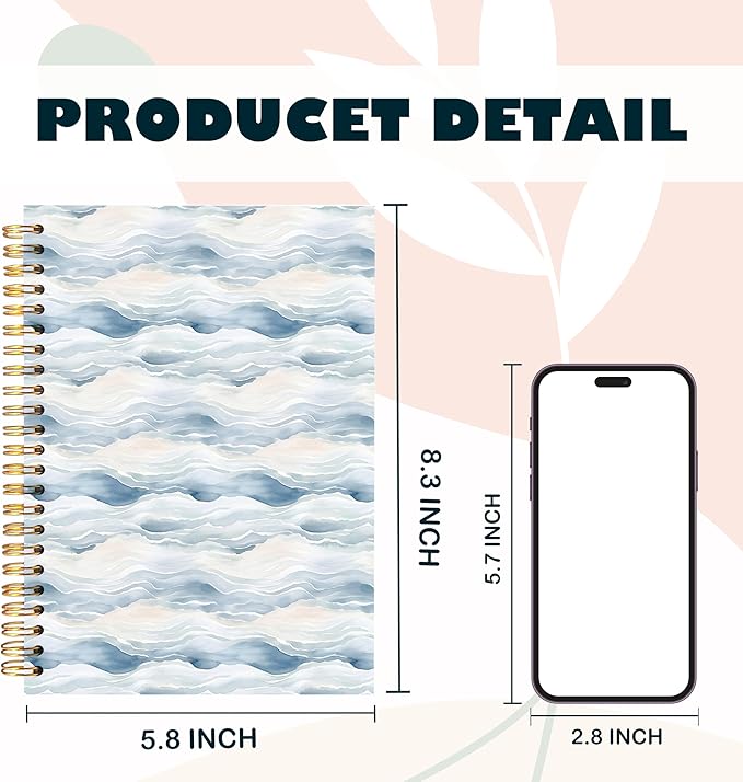Blue Beach Waves Notebook, Coastal Ocean Journal, Preppy Beach Aesthetic Hardcover Spiral Notebook Journal for Note Taking, Blue Office Supplies, 5.5x8.3 Inch