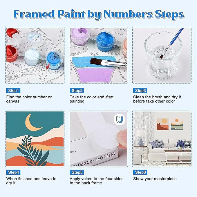 4 Pack Framed DIY Paint by Numbers Kit for All Ages Adults and Kids Beginner,Landscape Oil Painting Easy Paint by Number with Canvas,Acrylic Painting Kit Adults for Decor 8x8inch