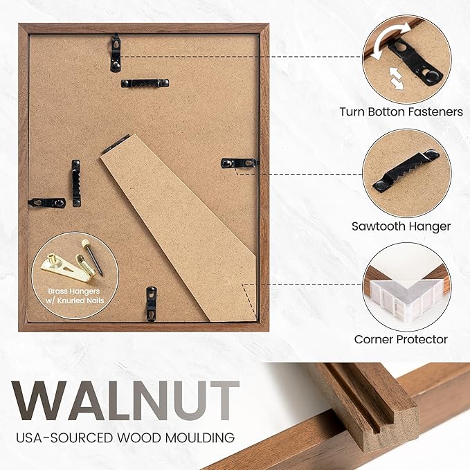 6x8 Picture Frame, USA-Sourced Natural Walnut Wood Photo Collage Frame with HD Tempered Glass, Modern Simple 6 x 8 Wooden Frame Matted to 5x7, Gallery Wall Frames for Art, Wall or Tabletop Display