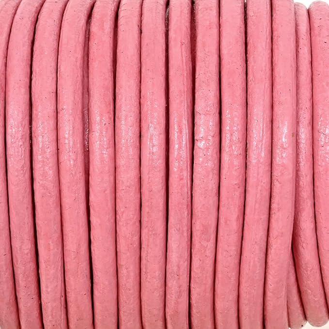 GENIQUE Real/Genuine Round Leather String Cord for Necklace, Bracelets, Jewellery, Braiding (3mm, Pink)