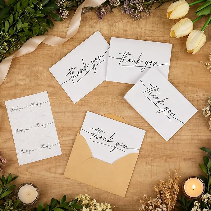 TONOS Thank You Cards with Envelopes, 24 Pack, 3.5x5 Inch, Blank Inside – Minimalist Thank You Notes for Wedding, Baby & Bridal Shower, Coworkers, Small Business