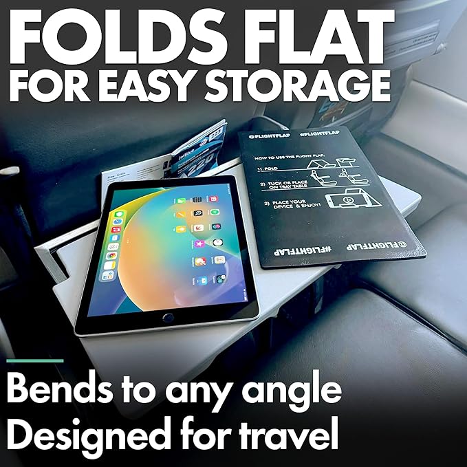 Airplane Tablet Holder, Flexible Cell Phone and Tablet Holder Extra Large 12x7”, Folding Cellphone Stand for Desk, Kindle, Bed, Airplane Gadgets Long Travel Essentials (Black)