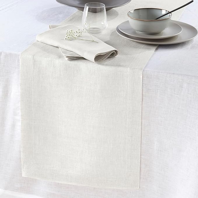 Solino Home 100% Pure Linen Light Flax Table Runner 72 Inches - 14 x 72 Inch Dining and Coffee Tables for Spring, Easter - Sonoma