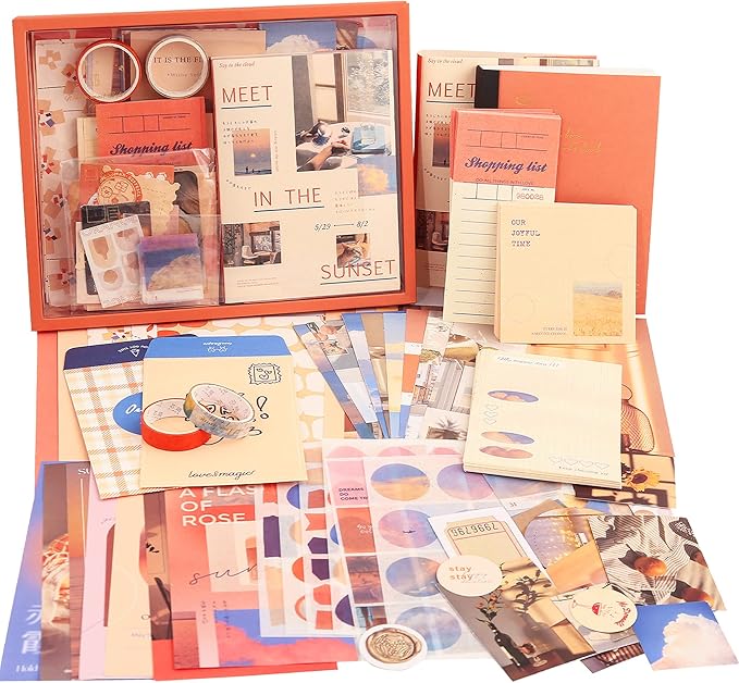 348 Pcs Scrapbooking Supplies Kit, Vintage Aesthetic Scrapbook Kit for Bullet Junk Journal, Stationery, A6 Grid Notebook, DIY Journaling Supplies, Birthday Craft Gift for Teen Girl Kid Women