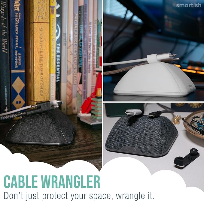 Smartish® Magnetic Cord Holder - Cable Wrangler Organizer Stocking Stuffer with Magnet Clips for Charger Management on Desktop, Nightstand for USB-C + Lightning - Black Tie Affair